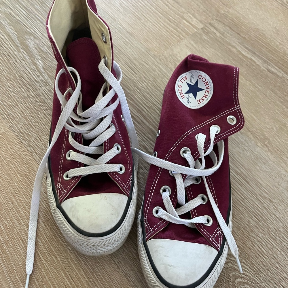 Converse Cream and Burgundy High-Tops